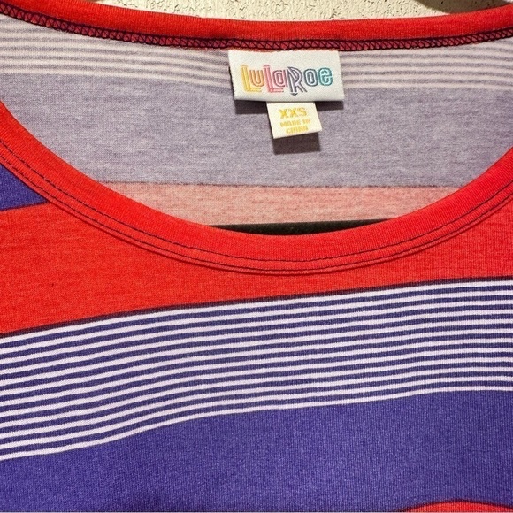 LulaRoe Irma Tunic Short Sleeve Stripes Pattern Red Purple White XXS-XS 00-0 - Picture 8 of 13